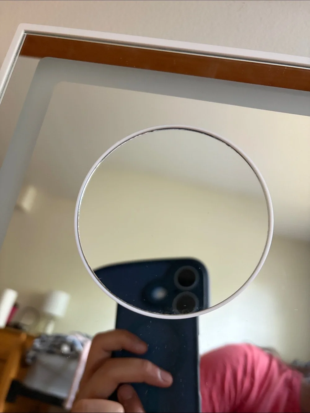 Round White Accent Wall Mirror with suction cups in the back - Home Wall Decor